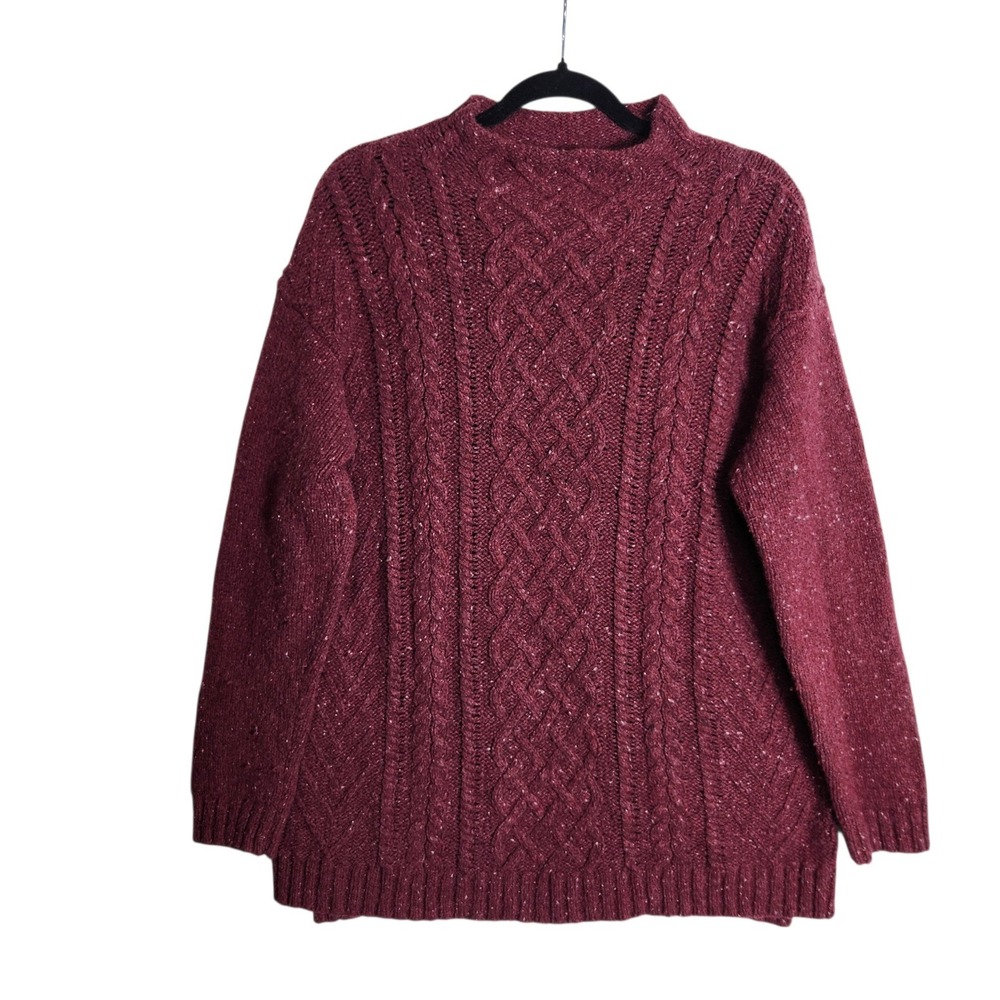 J. Jill Burgundy Wool Alpaca Cashmere Cable Knit Mock Neck Sweater Large 5943
